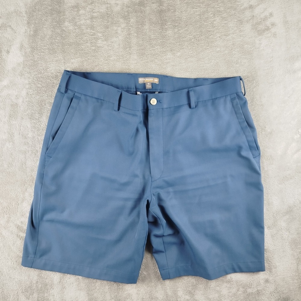 Peter Millar Salem Crown Sport Performance Shorts Mens 36 Blue Chino 8"In Golf - Picture 1 of 11